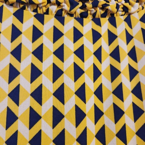 New Directions Petite Vintage Top PL Blue Yellow White Short Sleeve Blouse - Picture 6 of 8